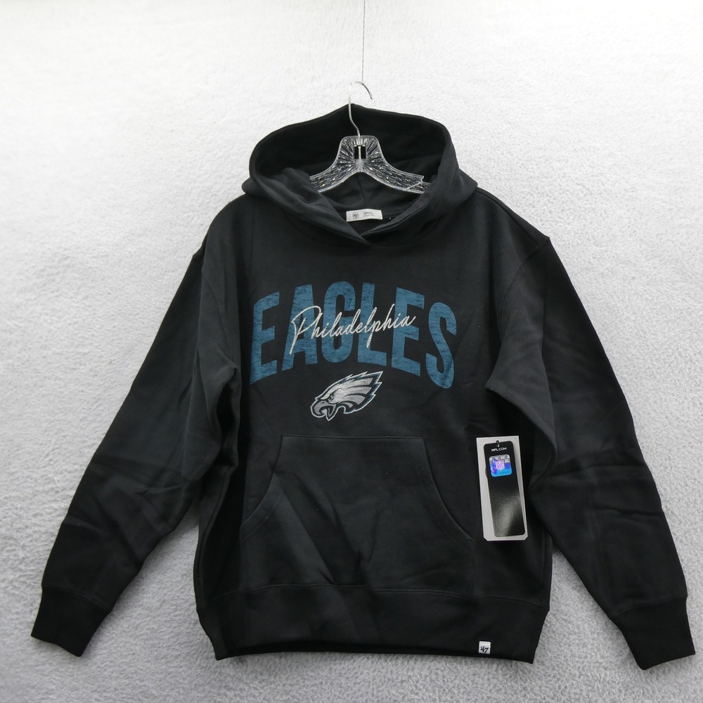 47 Brand Hoodie Women Small Philadelphia Eagles Black Pullover NFL Fleece 12461